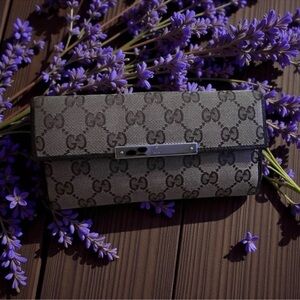 Gucci Beige and Brown Monogram Wallet